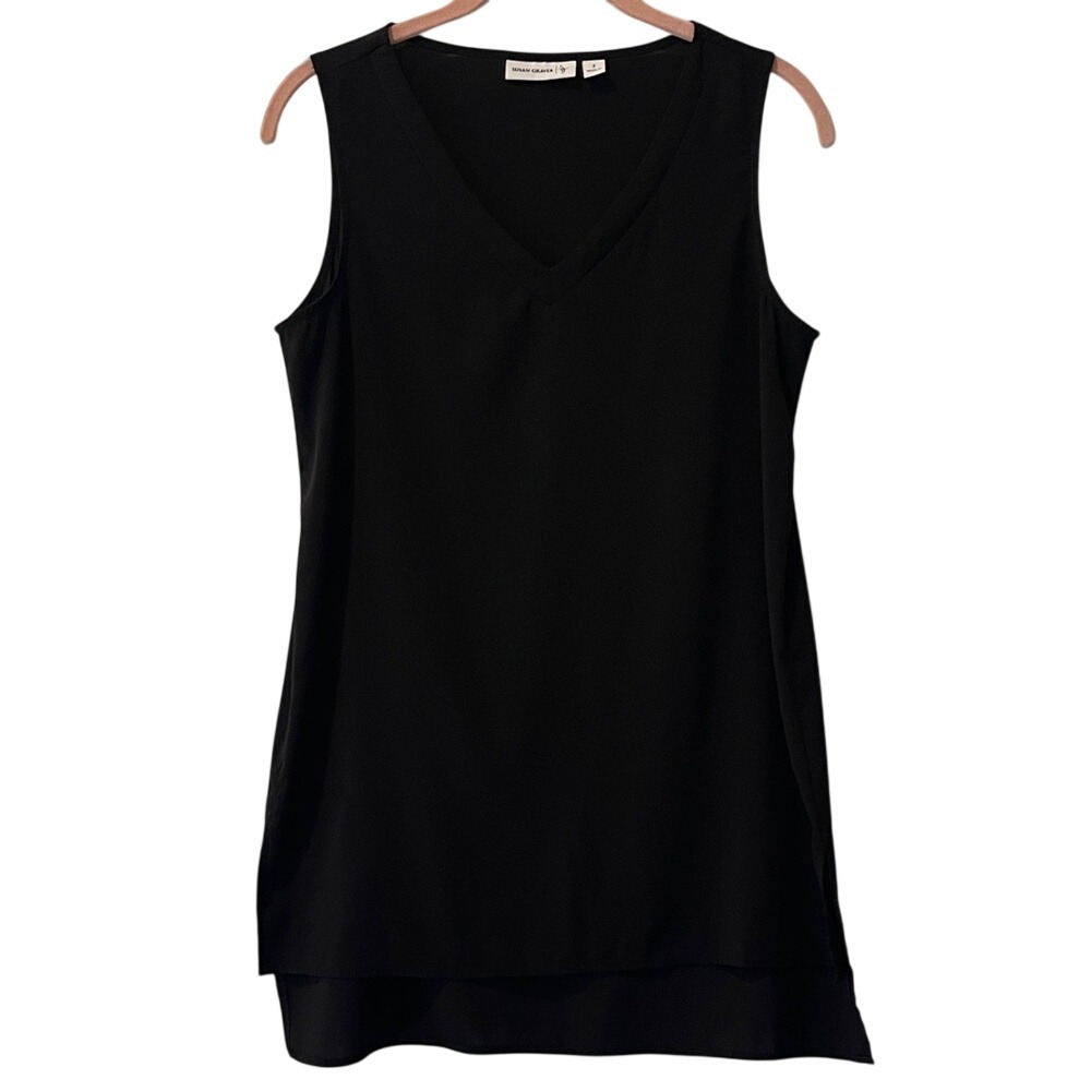 Susan Graver Black Sleeveless High Low V-Neck Top Tank‎ 2